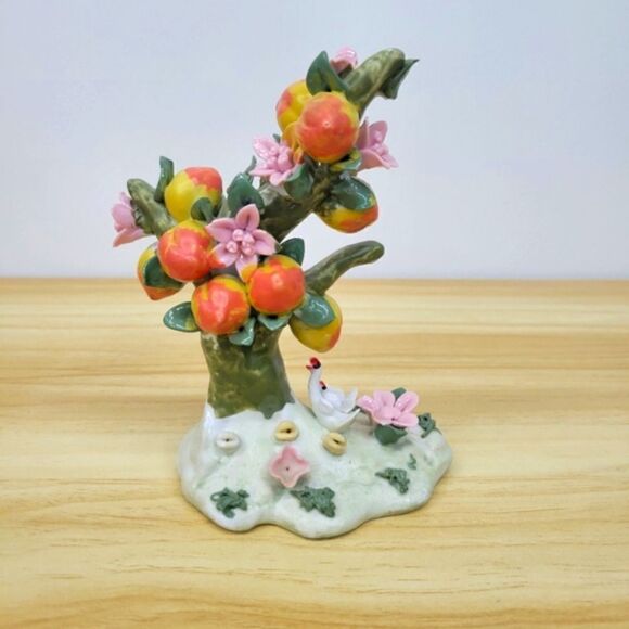 Vintage Porcelain Peach & Floral Tree with Geese Figurine Bone China - Picture 5 of 16